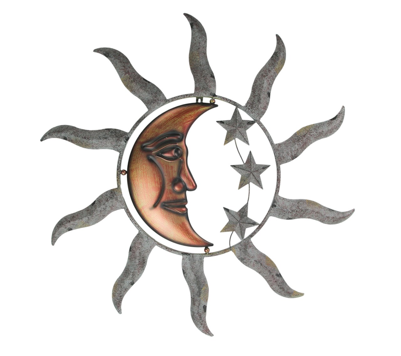 Celestial Sun Moon and Stars Indoor Outdoor 28 inch Metal Wall Hanging Sculpture